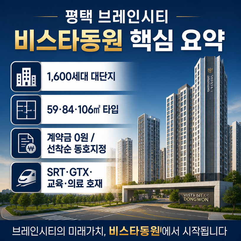 평택 브레인시티 비스타동원 핵심분양정보 한눈에 보기