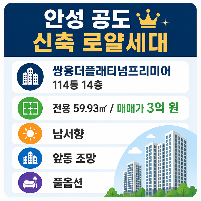 안성 공도 신축 로얄세대 핵심요약