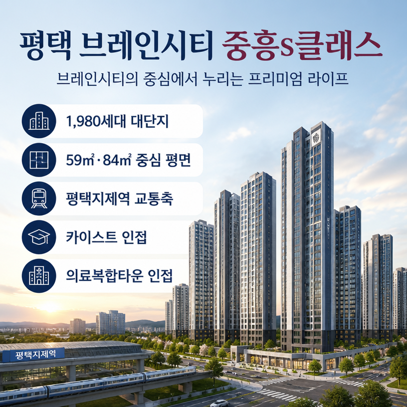 평택 브레인시티 대단지 핵심 입지와 84㎡ 중심 구성