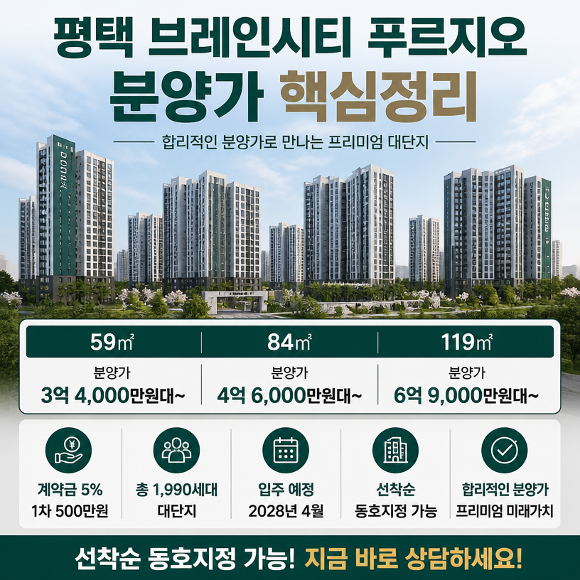 평택 브레인시티 푸르지오 분양가 핵심정리