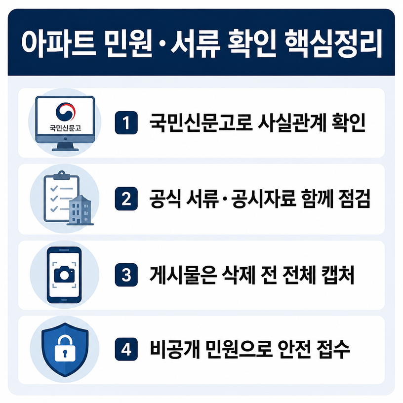 아파트 민원과 서류 진위 확인 핵심정리