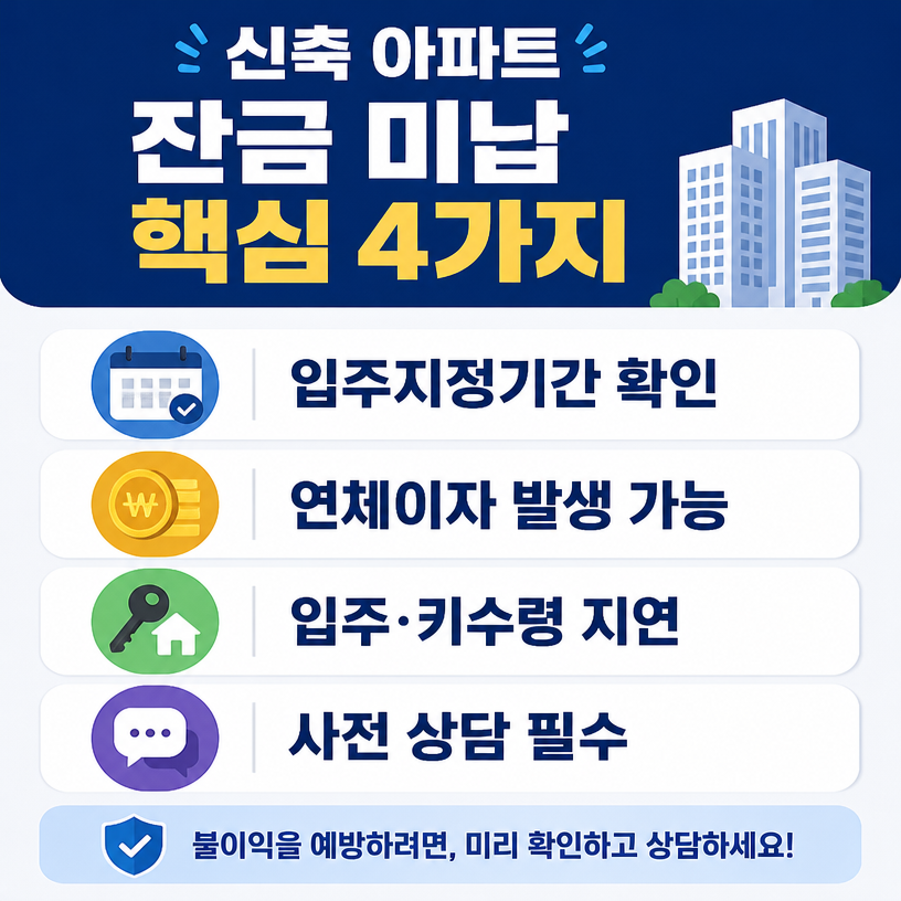 입주지정기간 잔금 미납 시 연체이자와 입주지연 확인