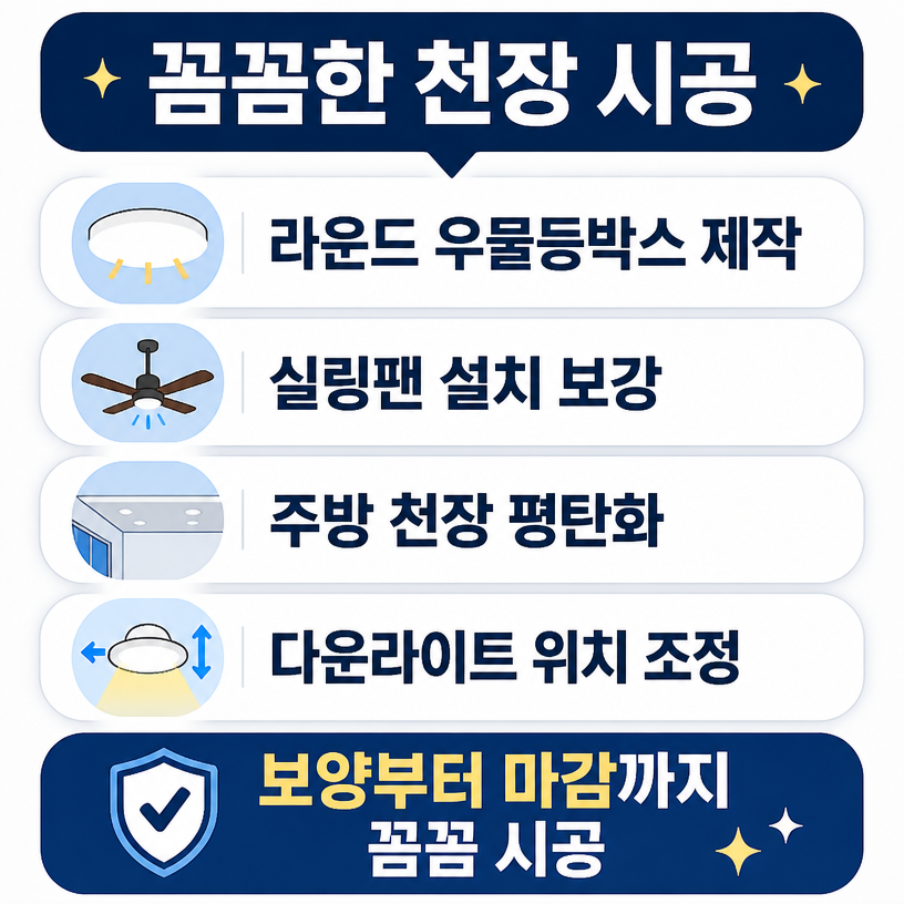 라운드 우물등박스와 천장 보강 시공 핵심정리