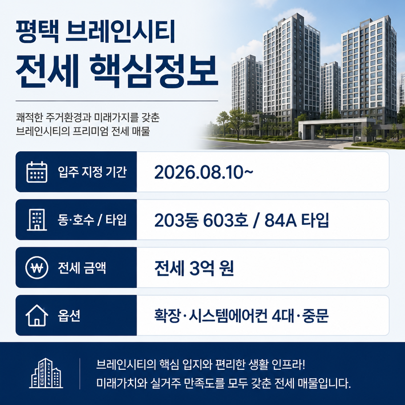 평택 브레인시티 전세 핵심정보 한눈에