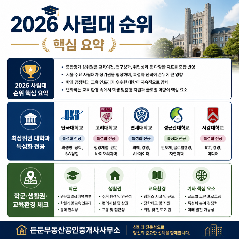 2026 사립대 순위 핵심 요약 인포그래픽