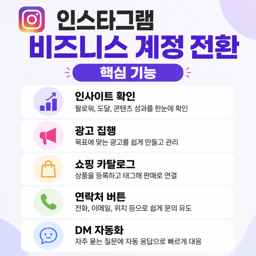 인스타그램 비즈니스 계정 전환 핵심 기능 정리